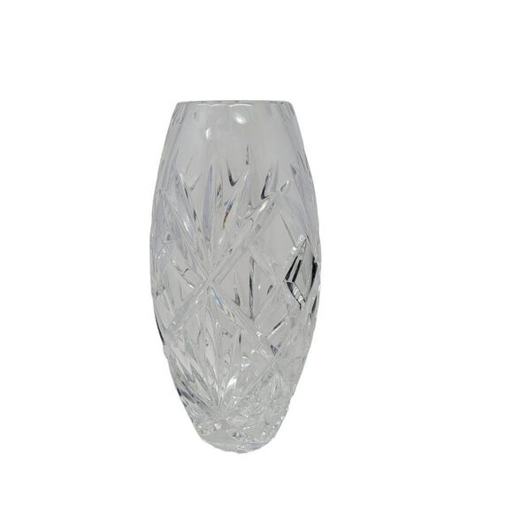 Vintage Carved Crystal Vase 6" Diamond Star Sparkle Narrow Oval Flower Vase - Picture 10 of 10